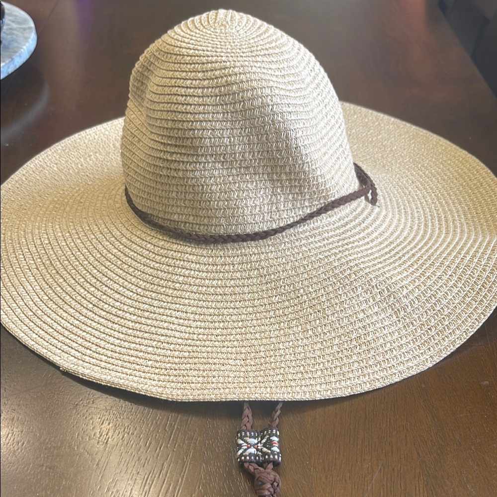 Tan Sun Hat with Beaded Band